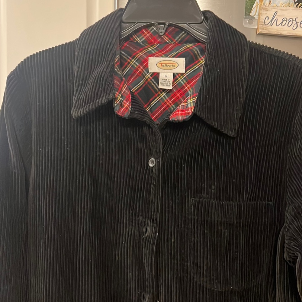 ⭐️Talbots ⭐️CLASSIC-corduroy black long dress/plaid sleeve/wear now for holiday